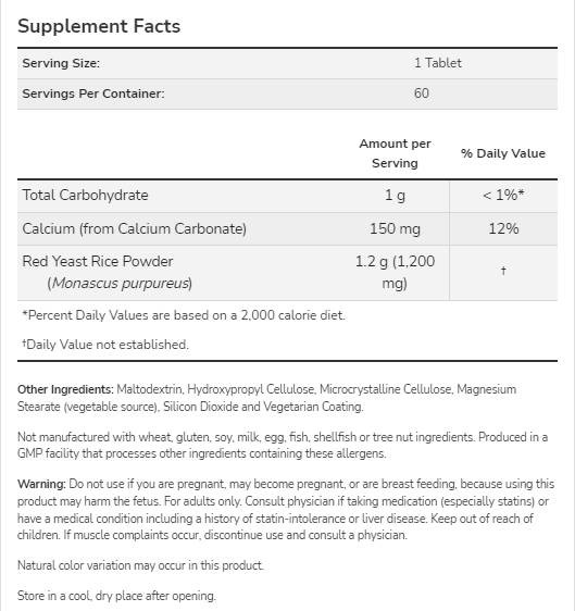 Vörös élesztő rizs 1200 mg | Tömény 10:1 kivonat - 60 tabletta