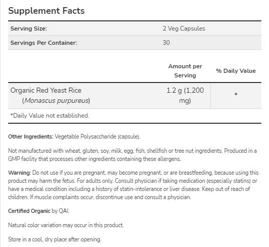 Red Yeast Rice 600 mg - 120 kapszula
