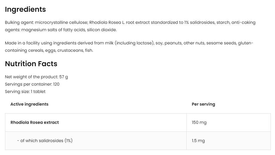 Rhodiola Rosea 150 mg/Vege - 120 tabletta