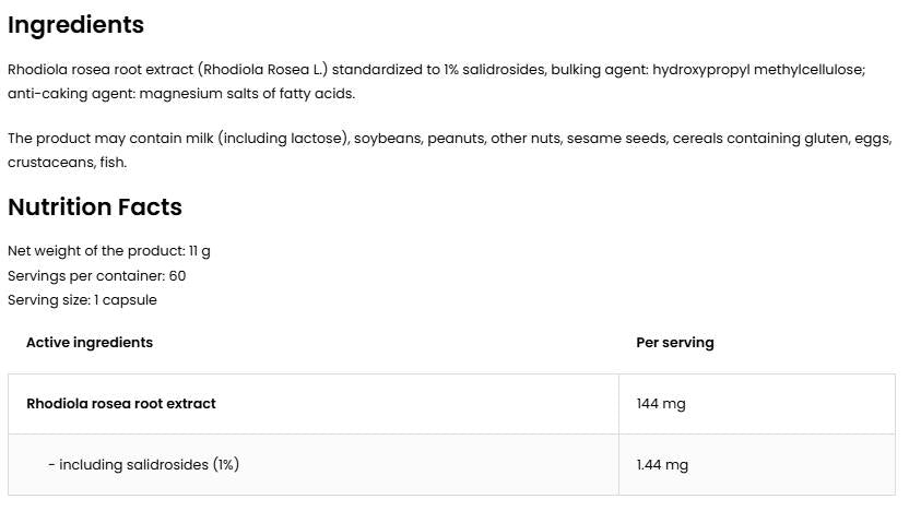 Rhodiola rosea 144 mg | Zöldség - 60 kapszula