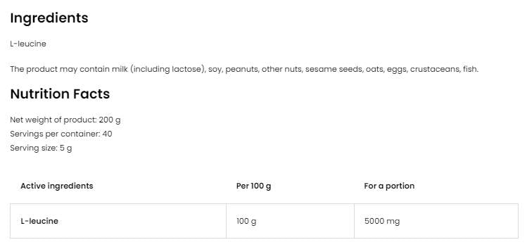 Leucine Powder 200 grams - Nutra Best Europe