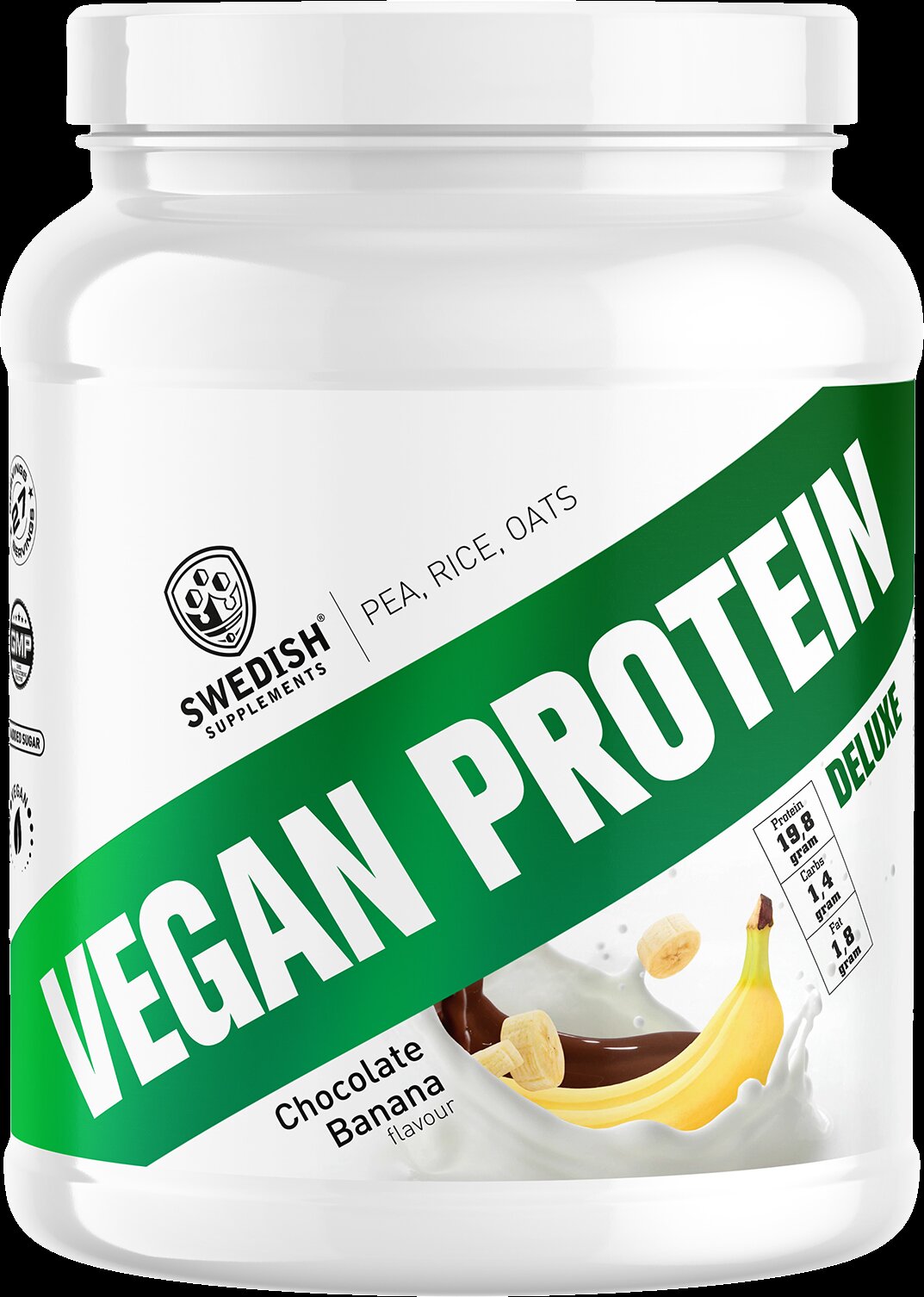 <tc>Swedish Supplements</tc> Vegán Fehérje Deluxe | borsóból, rizsből és zabból [750 gramm, 27 adag]
