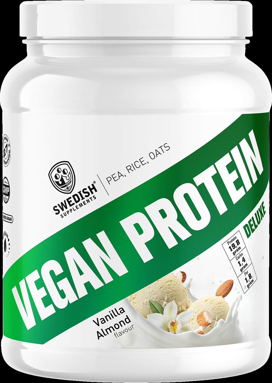 <tc>Swedish Supplements</tc> Vegán Fehérje Deluxe | borsóból, rizsből és zabból [750 gramm, 27 adag]
