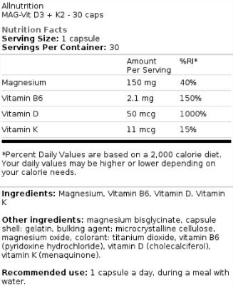 Mag-Vit D3 + K2 30 capsules - Nutra Best Europe
