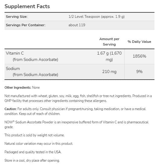 Nátrium-aszkorbát por | Tiszta, pufferolt C-vitamin - 227 gramm
