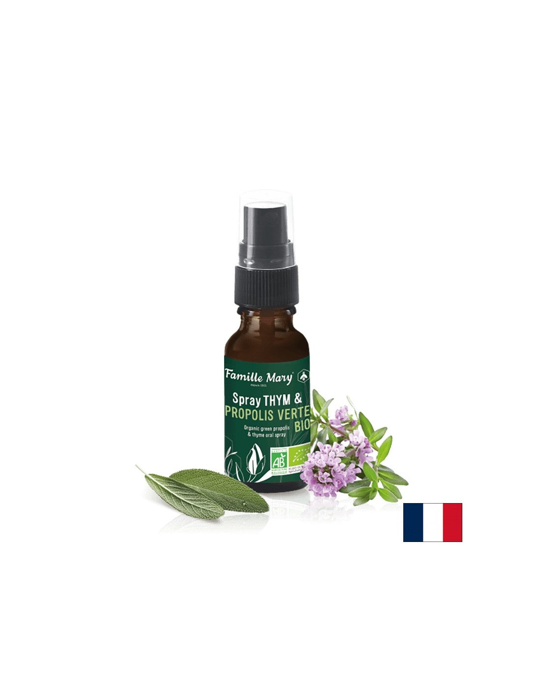 Kakukkfű spray & Propolis Verte BIO/Torokspray kakukkfűvel, zöld propolisszal és zsályával, 20 ml Famille Mary
