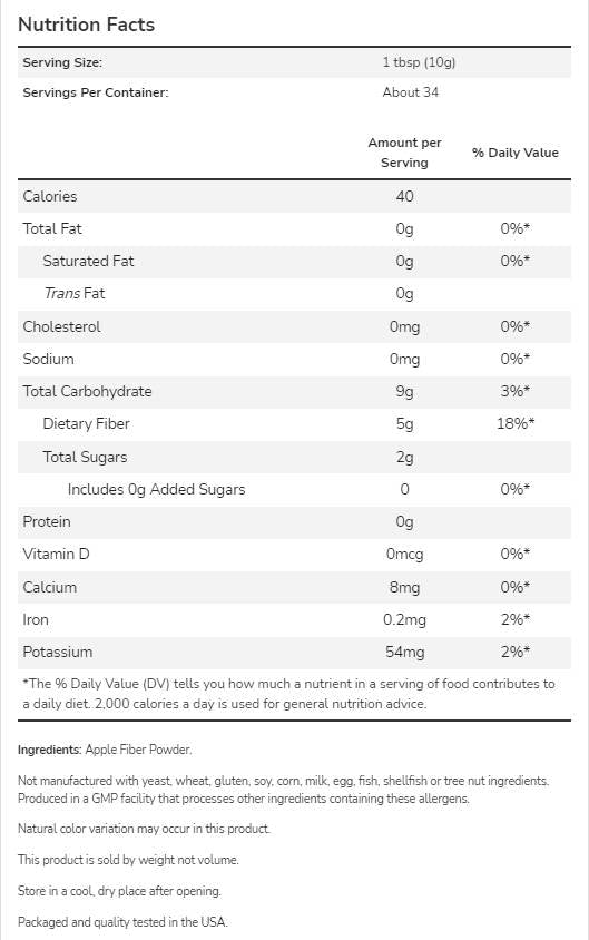 Apple Fiber Pure - 340 grams - Nutra Best Europe