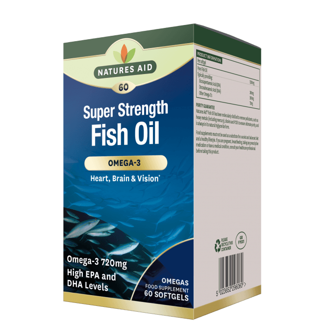 Koncentrált halolaj (Super Strength Fish Oil) 1200mg 60 lágy kapszula NaturesAid