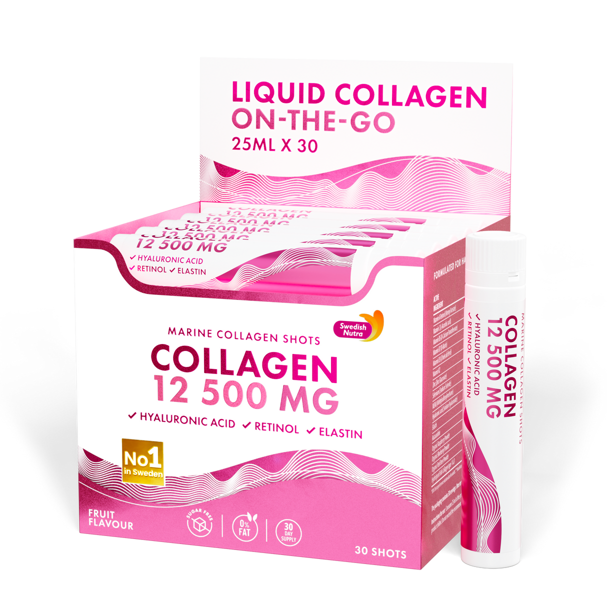 Fish Collagen 12,500 mg with Retinol, Elastin and Hyaluronic Acid - 30 x 25 ml - Nutra Best Europe