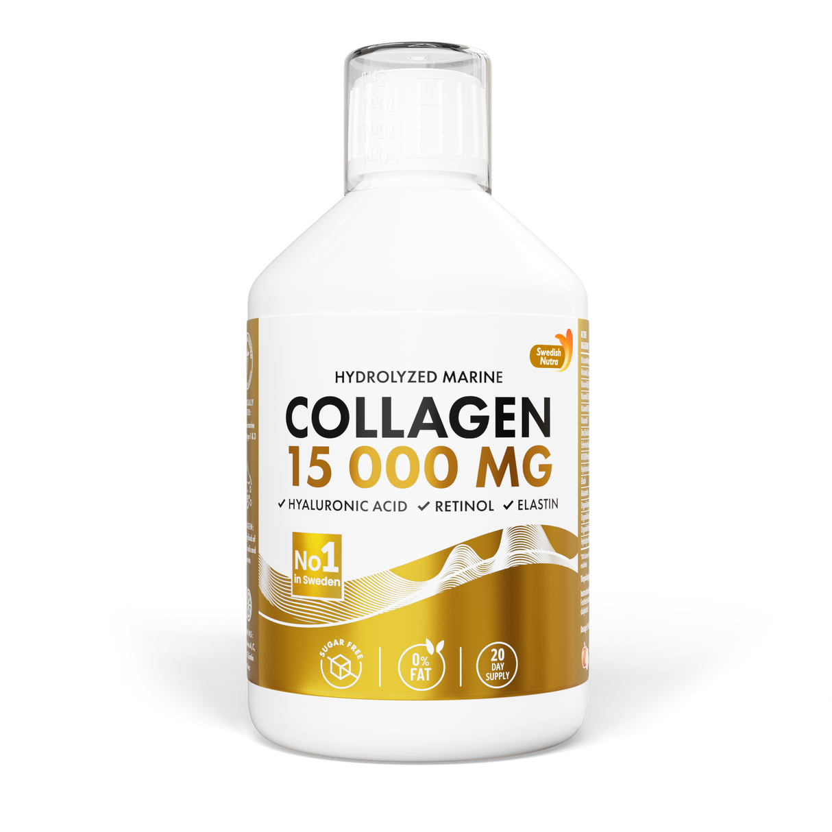 Fish Collagen 15,000 mg with Retinol, Hyaluron, Elastin - 500 ml - Nutra Best Europe