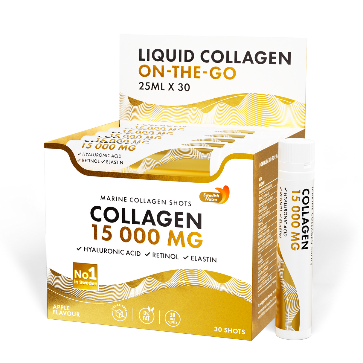Fish Collagen 15,000 mg with Retinol, Elastin and Hyaluronic Acid - 30 x 25 ml - Nutra Best Europe