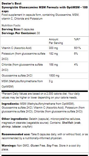 Szinergikus glükózamin MSM formula | OptiMSM-mel - 180 kapszula