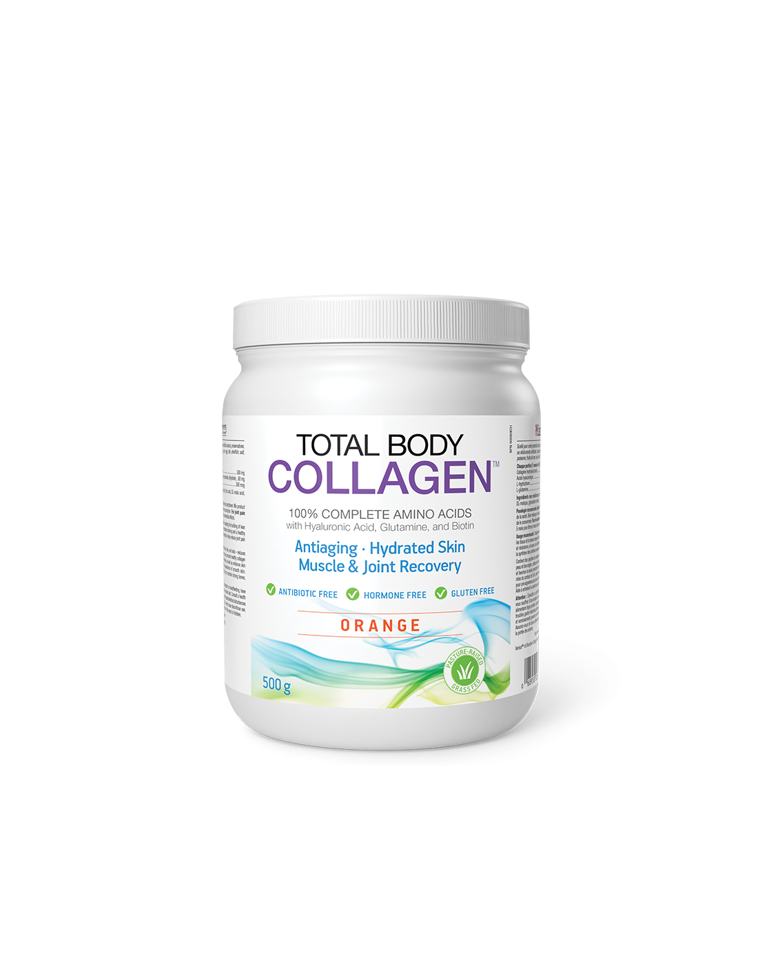 Hidrolizált marhahúskollagén hialuronsavval, glutaminnal és biotinnal - Total Body Collagen, 500 g por, narancs ízű <tc>Natural Factors</tc>