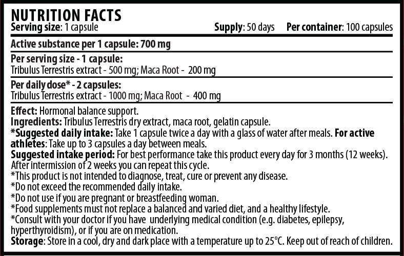 Tribulus With Maca 1400 mg - 100 kapszula