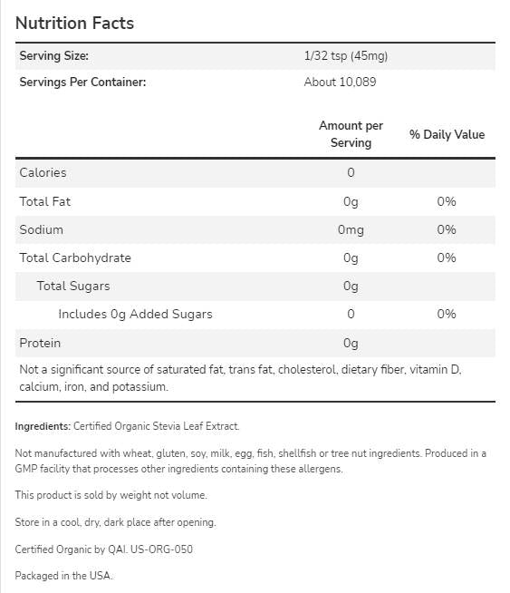 Better Stevia® Extract Powder | Organic - 28 grams - Nutra Best Europe