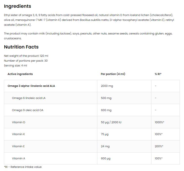Omega 3-6-9 Liquid + ADEK | Vitamin A + D + E + K 120 ml - Nutra Best Europe