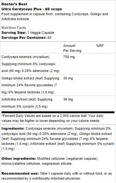 Ultra Cordyceps Plus | Articsókával & Ginkgo Biloba - 60 kapszula
