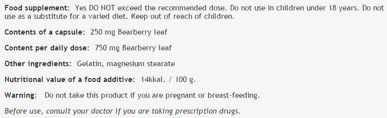 Uva Ursi Leaf 250 mg - 100 kapszula