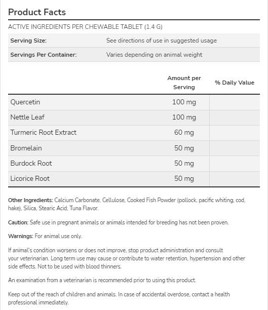 Pet Allergy Chewable Tablets | For Dogs & Cats - 75 Chewable Tablets - Nutra Best Europe