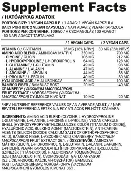 Vegán kollagén támogatás/hialuronsavval és aminosavakkal - 100 kapszula