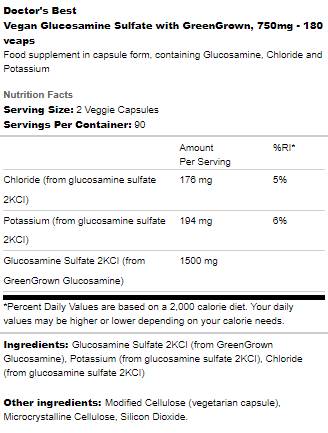 Vegán glükózamin-szulfát 750 mg | GreenGrown-nal - 180 kapszula
