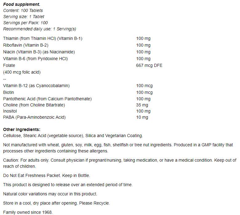B-100 vitamin tartós felszabadulás/100 tabletta
