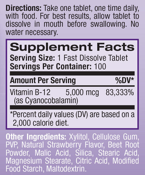 B-12-vitamin 5000 mcg gyorsan oldódó/100 tabletta.