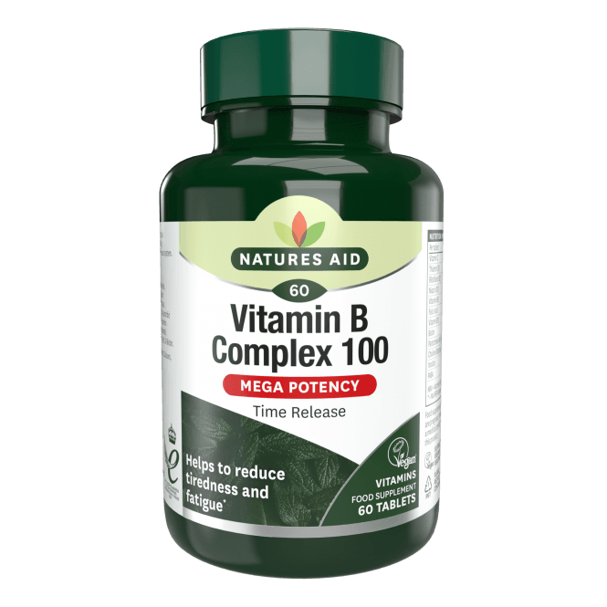 B-vitamin komplex (Vitamin B Complex 100) 60 tabletta lassú hatóanyag-leadású NaturesAid-del