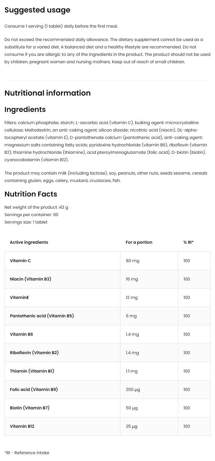 B-vitamin komplex + C & E-90 tabletta