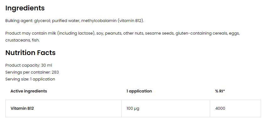 B12-vitamin Metilkobalamin 100 mcg Spray 30 ml