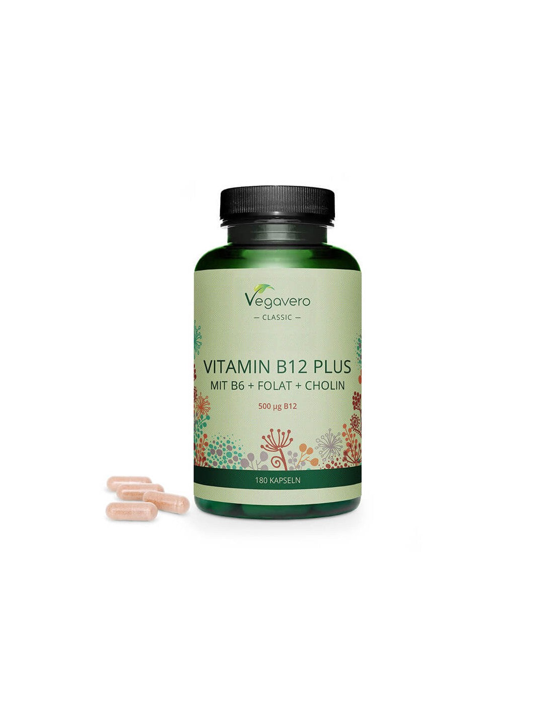 B12-vitamin Plus (B6-vitaminnal + folsavval + kolinnal) - B12-vitamin + B6-vitamin, folsav és kolin, 180 kapszula <tc>Vegavero</tc>