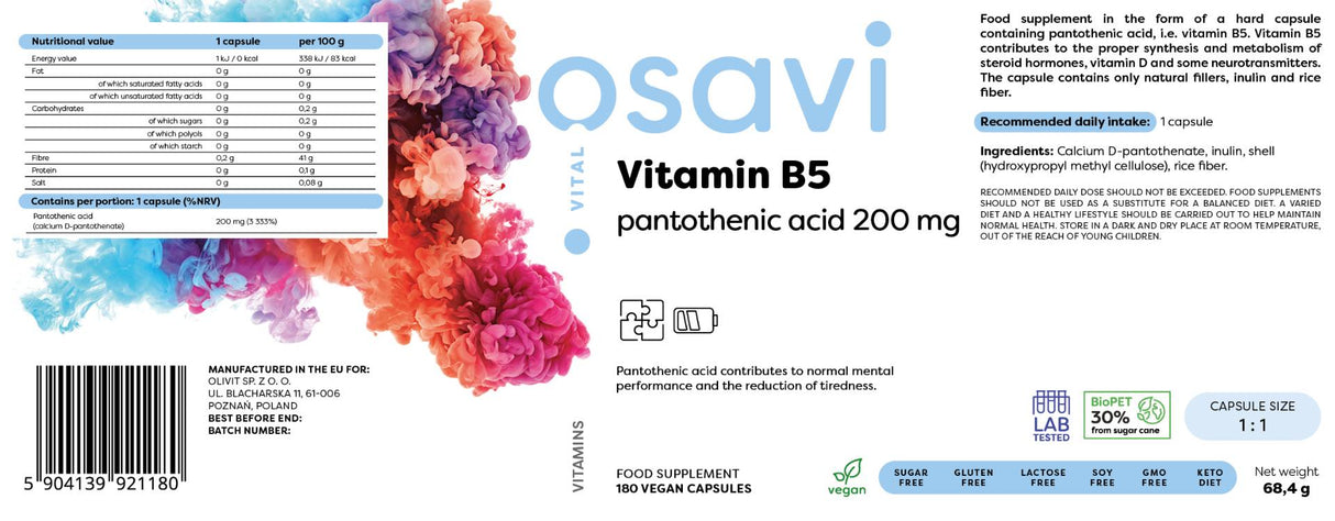 B5 vitamin | Pantoténsav 200 mg - 180 kapszula