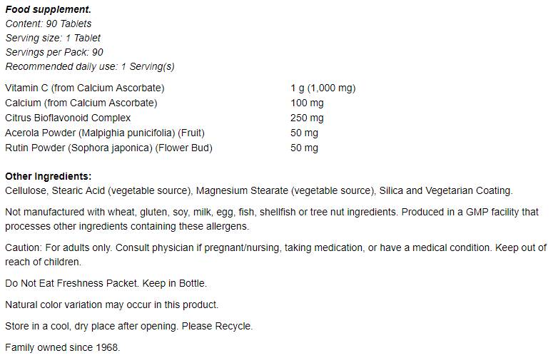 C-1000-vitamin komplex – 250 mg bioflavonoiddal pufferelt – 180 tabletta