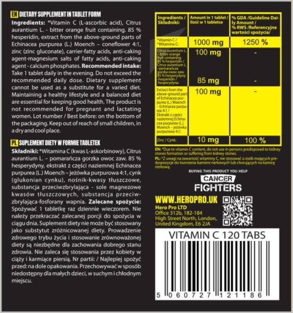 C-vitamin 1000 mg + Bioflavonoidok | Echinaceával + cinkkel - 120 tabletta