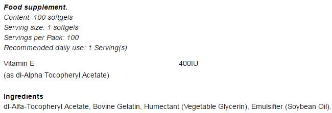 E-vitamin Formula 400 NE - 100 gél kapszula