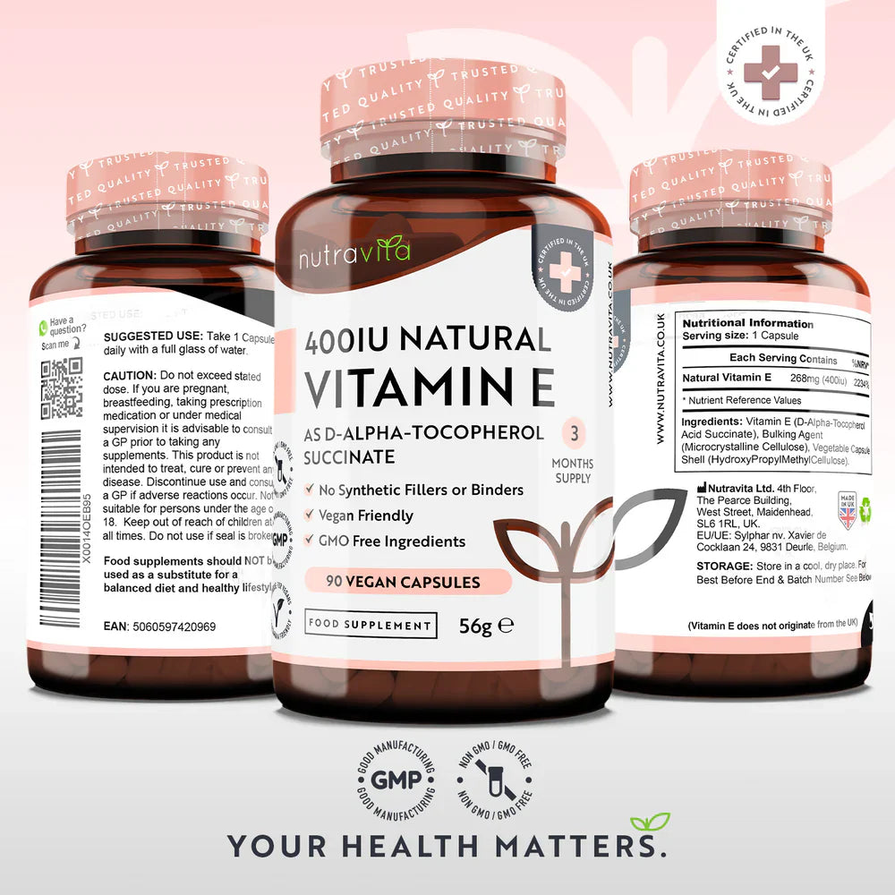 Natural Vitamin E 400IU 90 Vcaps - Nutra Best Europe