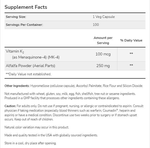 K-2-vitamin 100 mcg - 250 kapszula