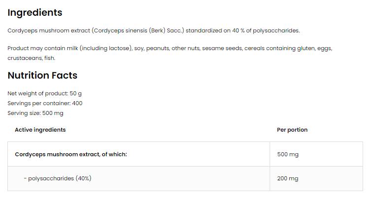 Cordyceps Extract Powder 50 grams - Nutra Best Europe
