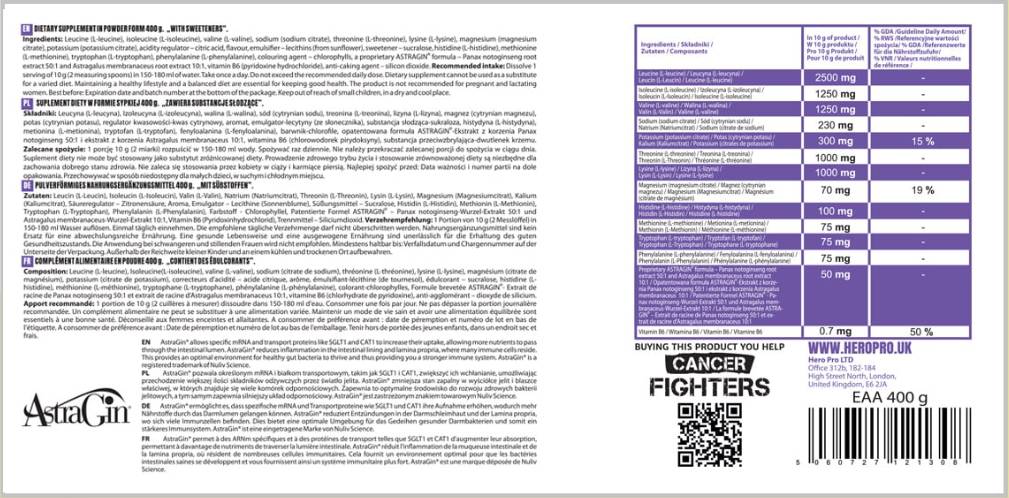EAA Powder | with Electrolytes & AstraGin® - 400 grams - Nutra Best Europe