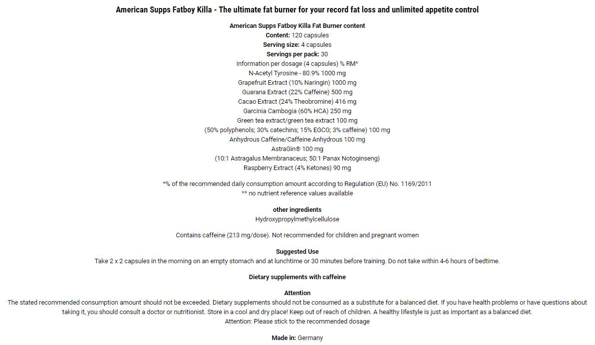 Fatboy Killa® | Hardcore German Fatburner - 120 capsules - Nutra Best Europe