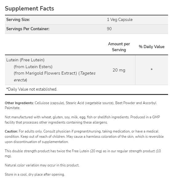 Lutein Esters 20 mg | Double Strength - 90 capsules - Nutra Best Europe