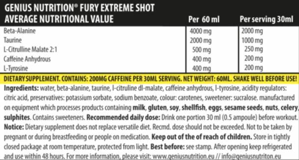 Fury Extreme Shot - 60 ml - Nutra Best Europe