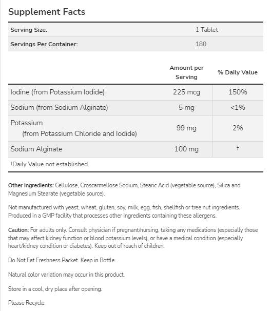 Potassium plus Iodine | Electrolyte Balance Support - 180 Tablets - Nutra Best Europe