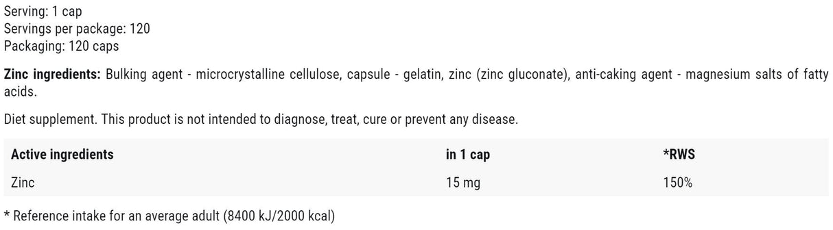 Cink 15 mg | mint cink-glükonát - 120 kapszula