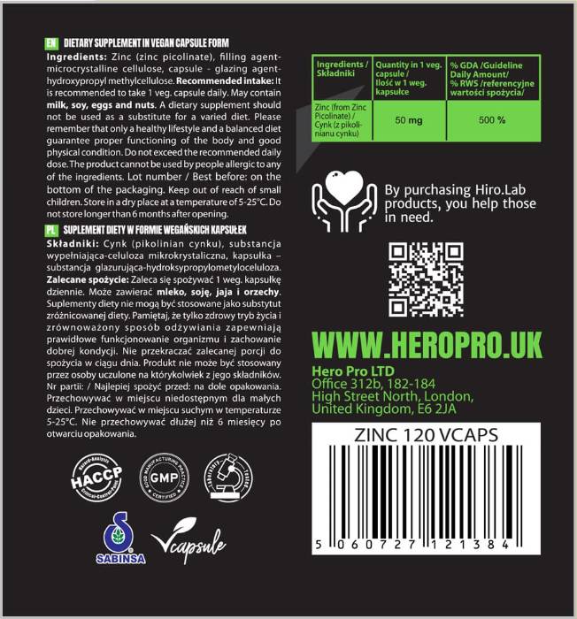 Zinc Picolinate 50 mg 120 capsules - Nutra Best Europe