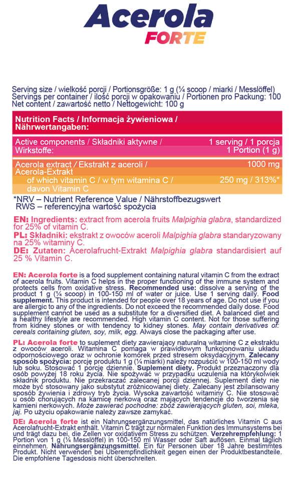 Acerola Forte Powder - 100 grams - Nutra Best Europe