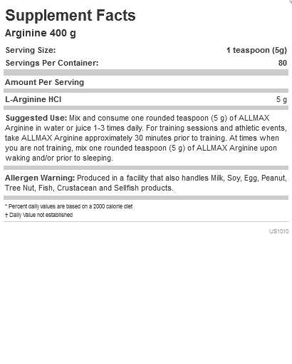 Arginine HCL - 400 grams - Nutra Best Europe