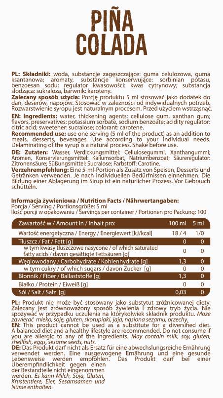 Syrup Zero Calorie | Pina Colada 500 ml - Nutra Best Europe