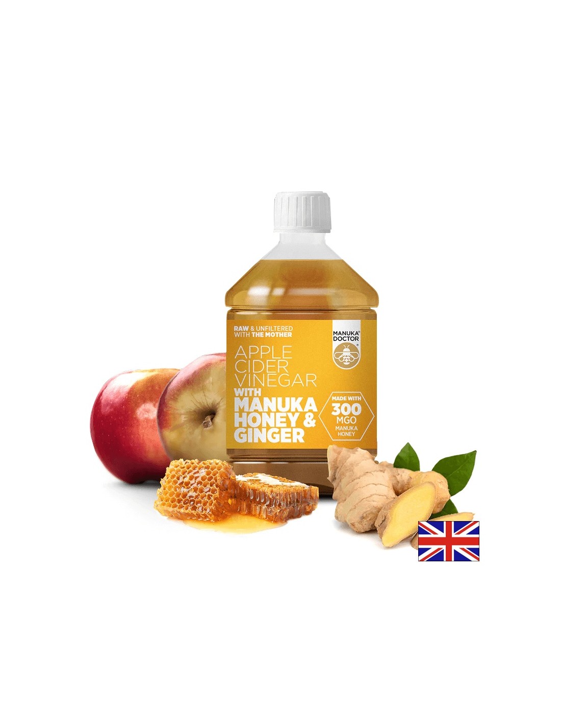 Apple cider vinegar + honey from manuka and ginger - Apple Cider Vinegar with Manuka Honey & Ginger (300 MGO), 500 ml - Nutra Best Europe