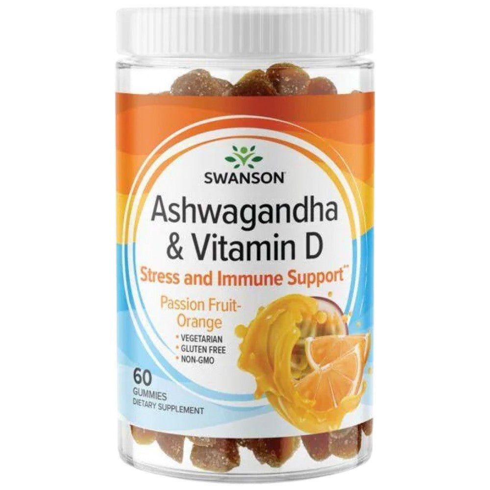 Ashwagandha Gummies with Vitamin D | Passion Fruit Orange 60 Chewable Tablets - Nutra Best Europe